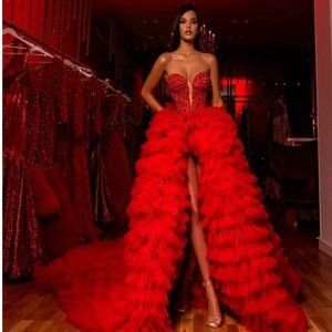 Brand New: Albina Dyla - Red Tulle Dress - Prom/Homecoming